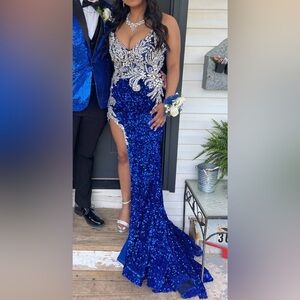 Portia and Scarlett Dresses Sequin and Rhinestone Gown Cobalt Blue Size:6